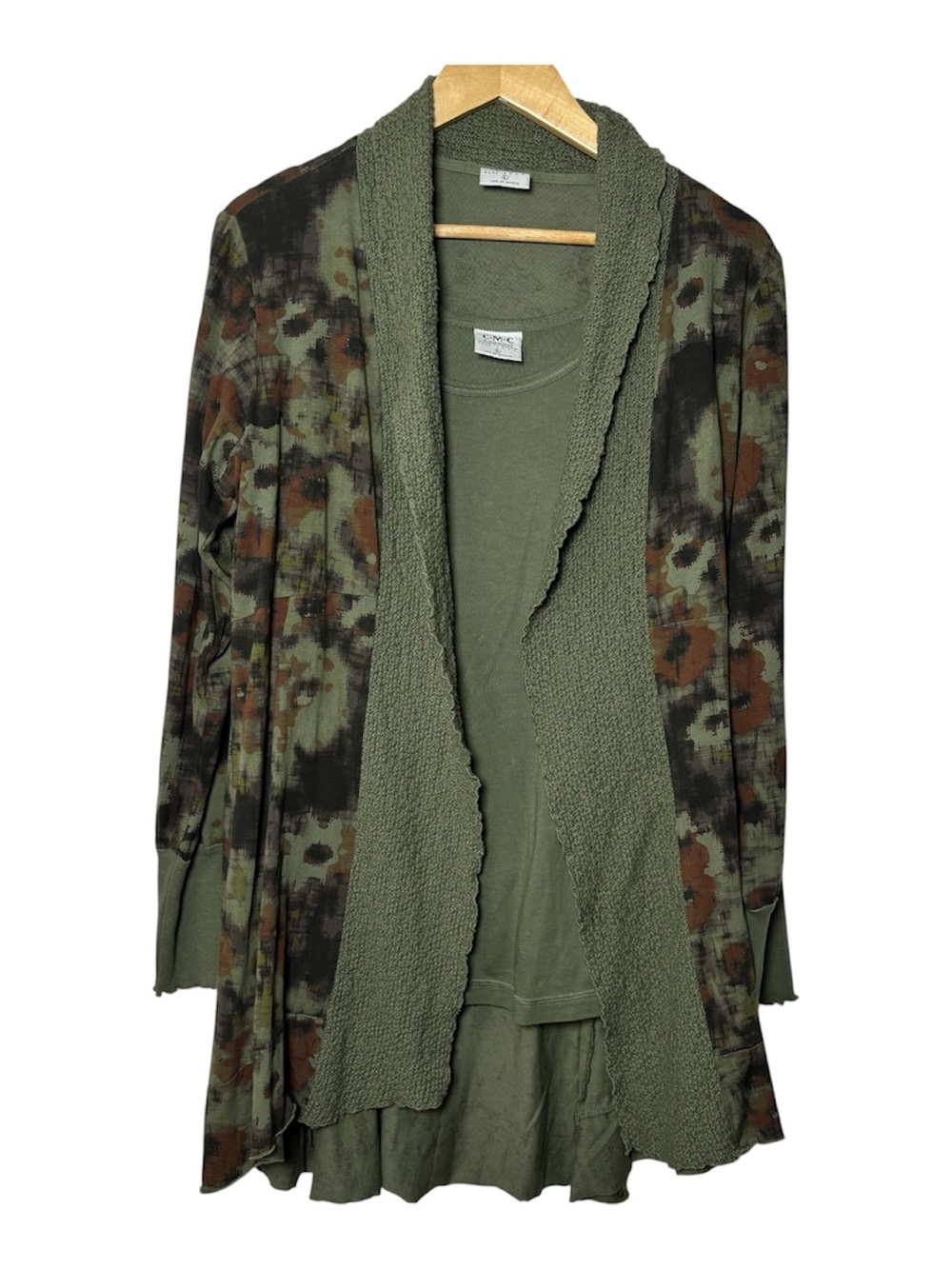 C.M.C by Color Me Cotton Open Cardigan Large Crochet Green Goblincore Earthy